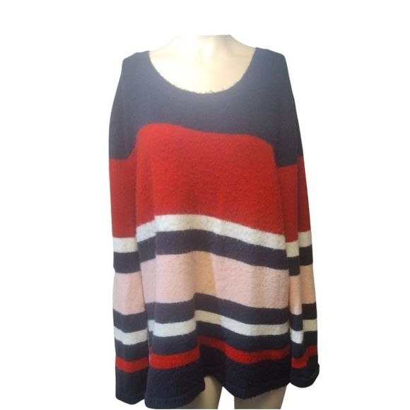 Croft & Barrow Block Sweater Red Navy Pink White Round Neck Like New Size XXL - Picture 6 of 14